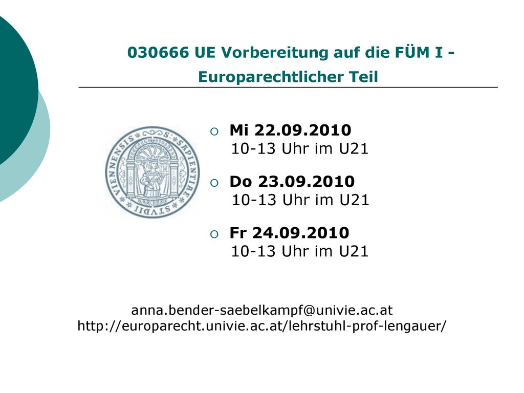 UE Vorbereitung auf die FÜM I - Europarechtlicher Teil