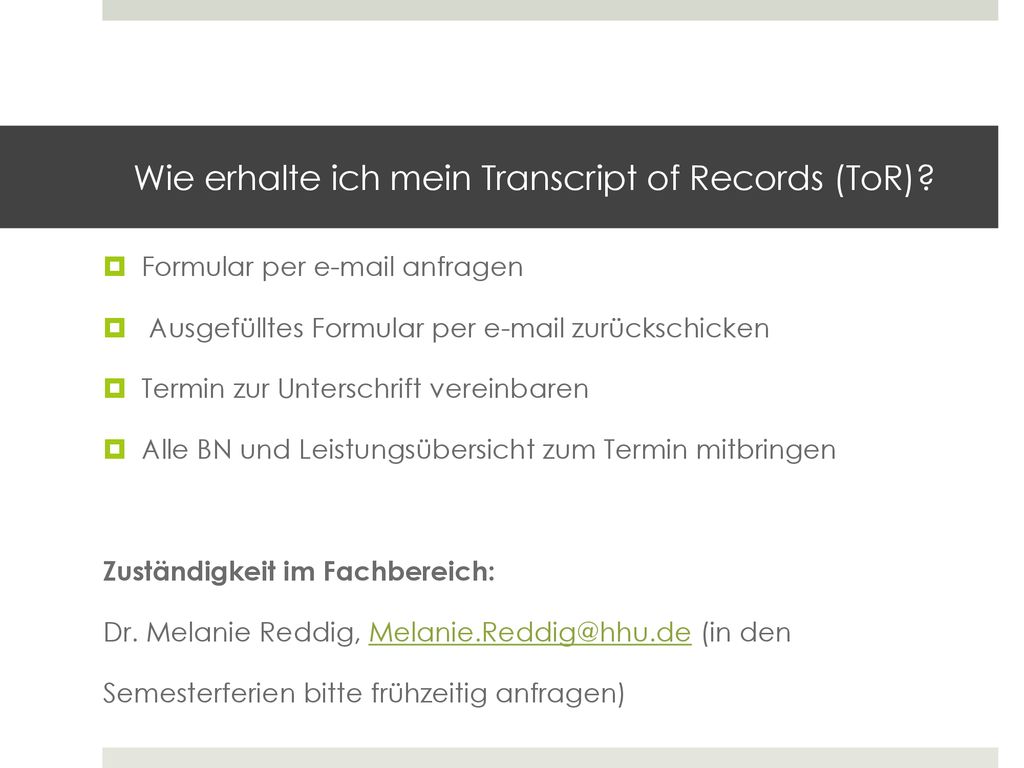 Wie erhalte ich mein Transcript of Records (ToR)