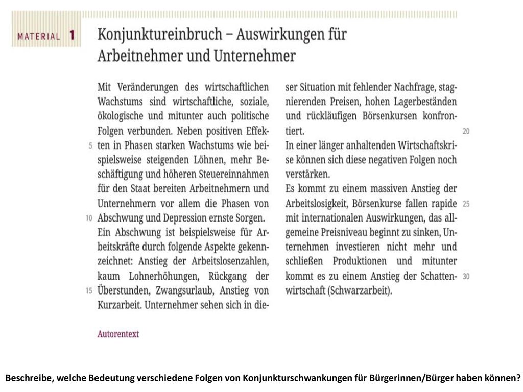 Beschreibe, welche Bedeutung verschiedene Folgen von Konjunkturschwankungen für Bürgerinnen/Bürger haben können