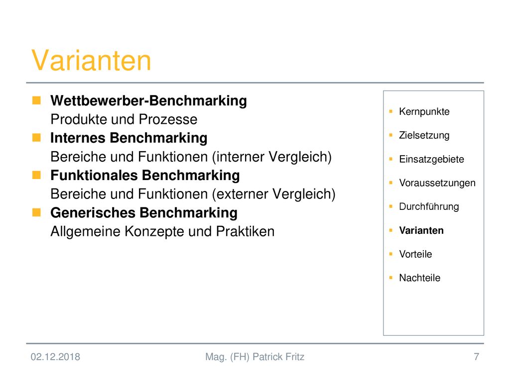 Varianten Wettbewerber-Benchmarking Produkte und Prozesse