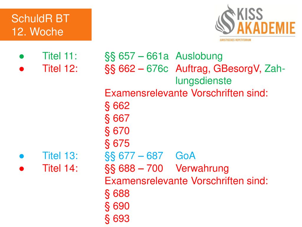 SchuldR BT 12. Woche ● Titel 11: §§ 657 – 661a Auslobung