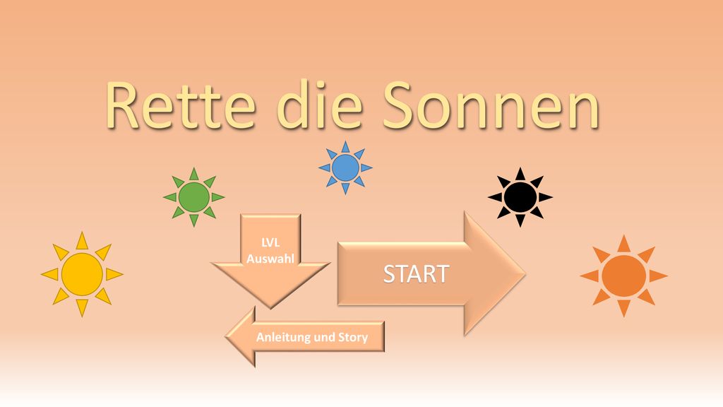 Rette die Sonnen START LVL Auswahl Anleitung und Story