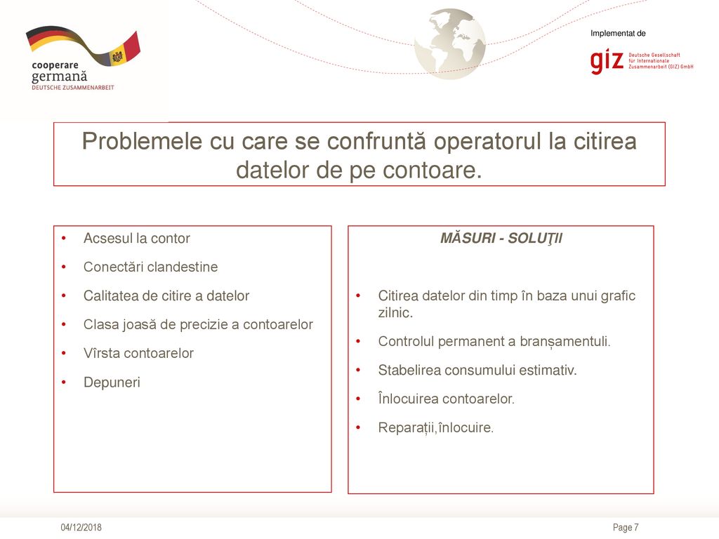 Implementat de Problemele cu care se confruntă operatorul la citirea datelor de pe contoare. Acsesul la contor.