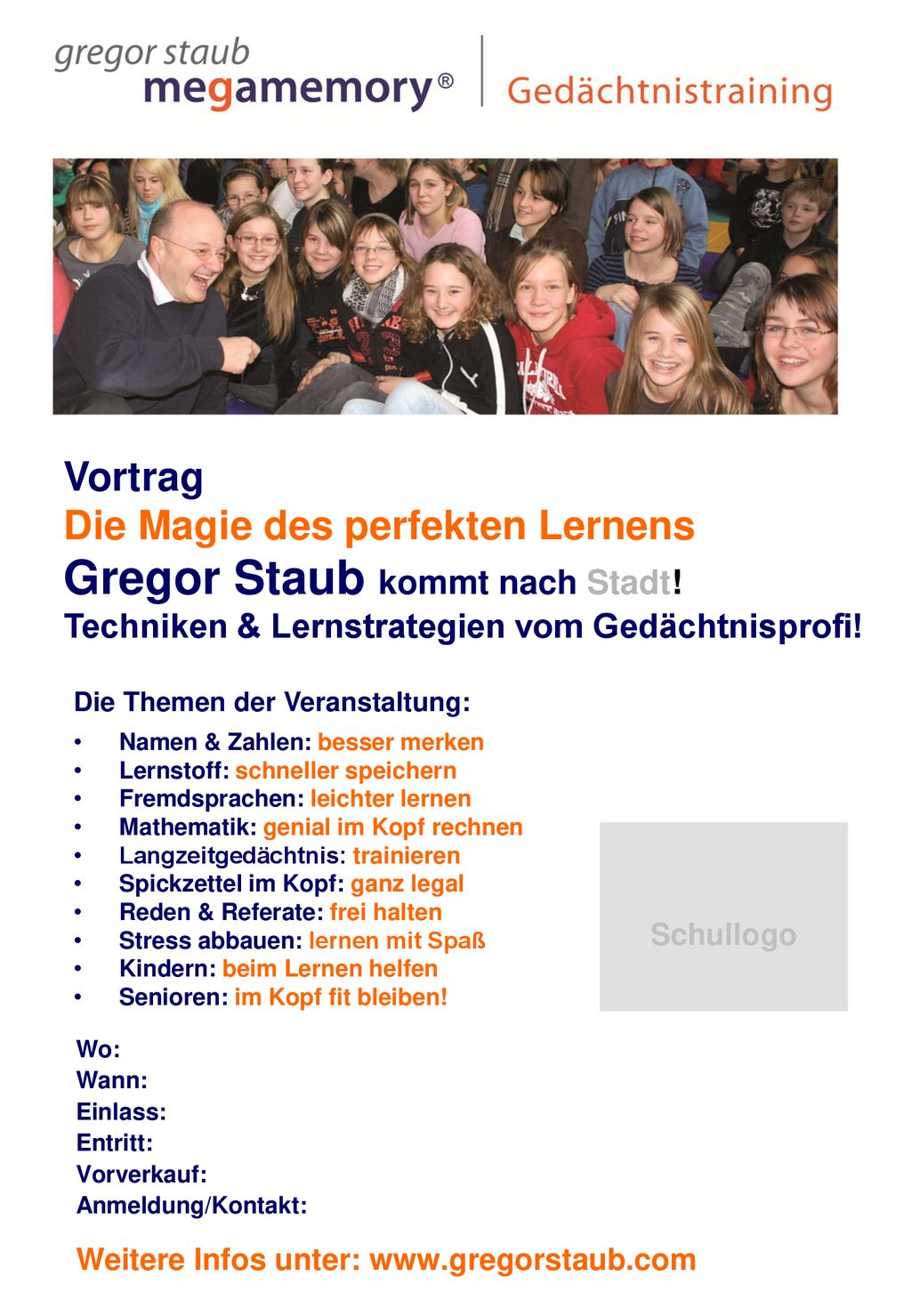 Vortrag Die Magie des perfekten Lernens Gregor Staub kommt nach Stadt!
