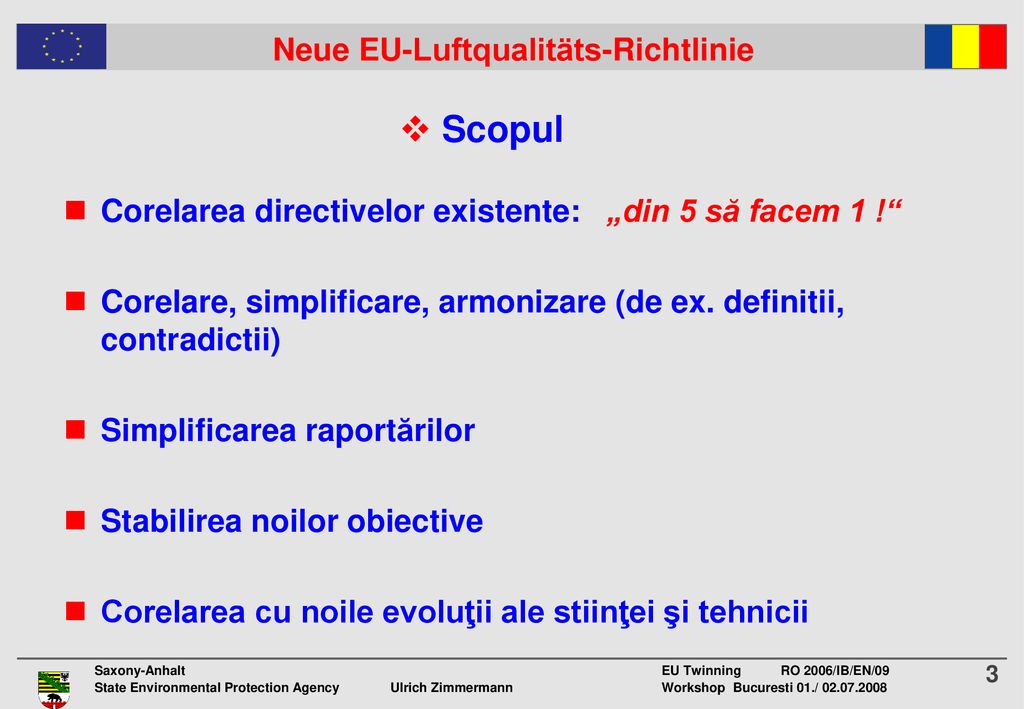 Scopul Corelarea directivelor existente: „din 5 să facem 1 !