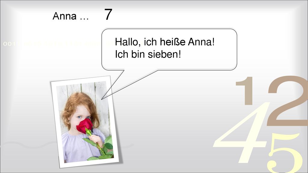 7 Anna … Hallo, ich heiße Anna! Ich bin sieben!