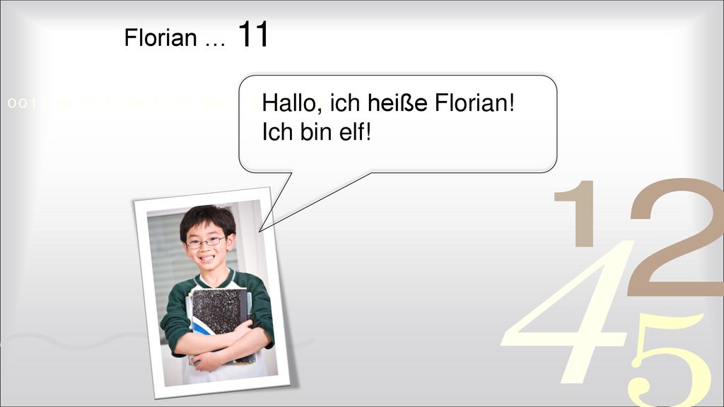 11 Florian … Hallo, ich heiße Florian! Ich bin elf!