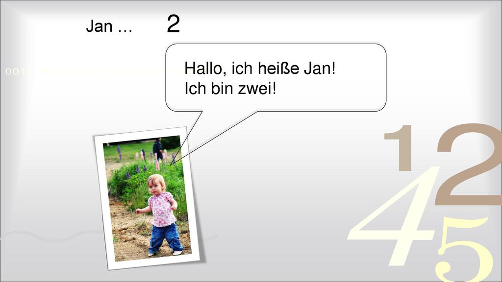 2 Jan … Hallo, ich heiße Jan! Ich bin zwei!