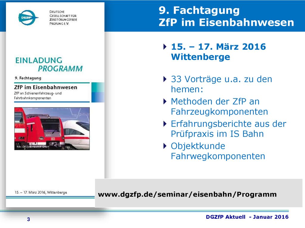 9. Fachtagung ZfP im Eisenbahnwesen