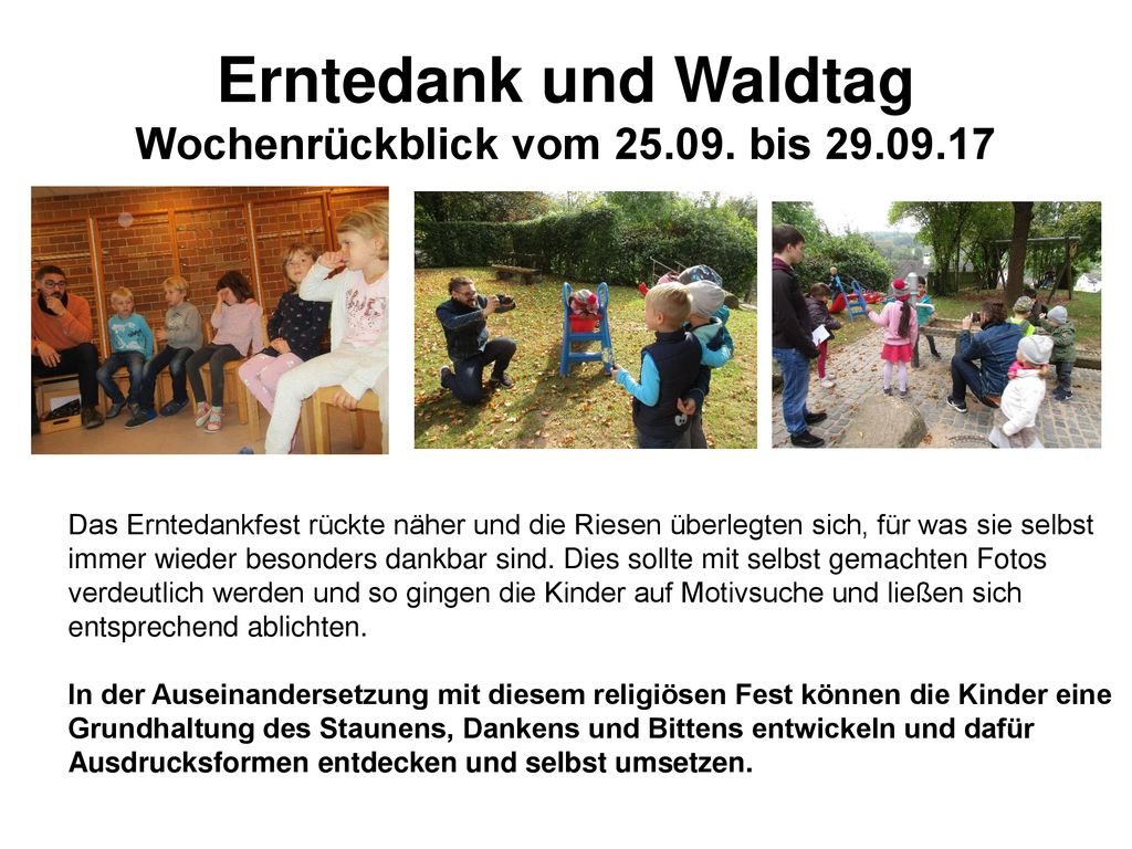 Erntedank und Waldtag Wochenrückblick vom bis