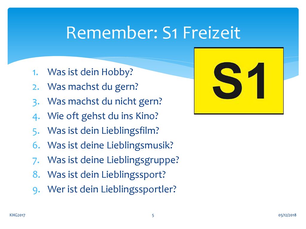 Remember: S1 Freizeit Was ist dein Hobby Was machst du gern