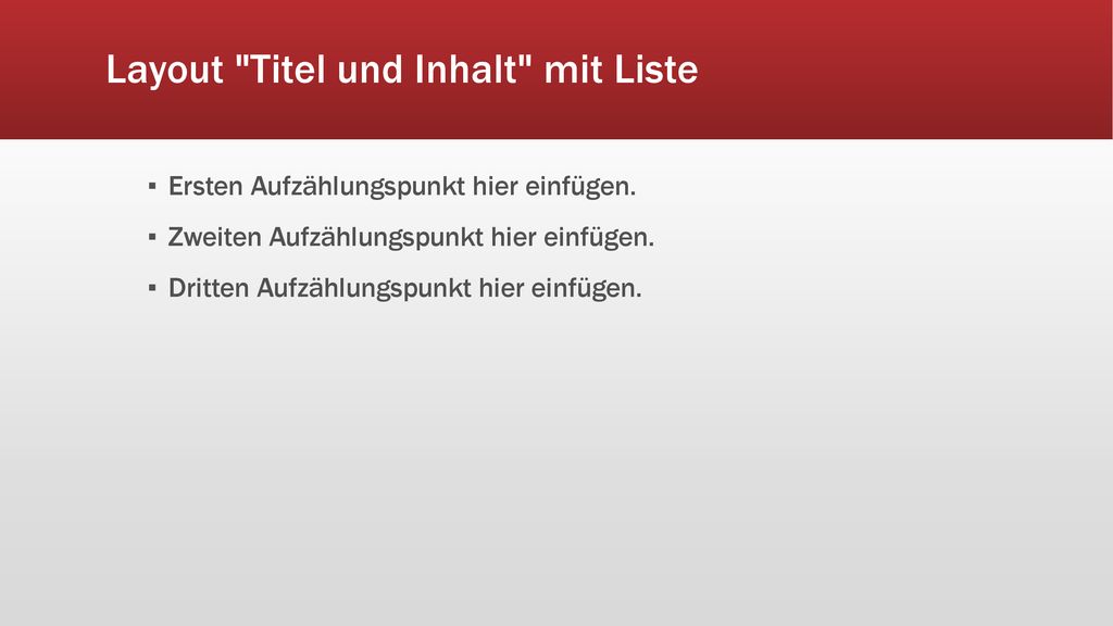 Layout Titel und Inhalt mit Liste