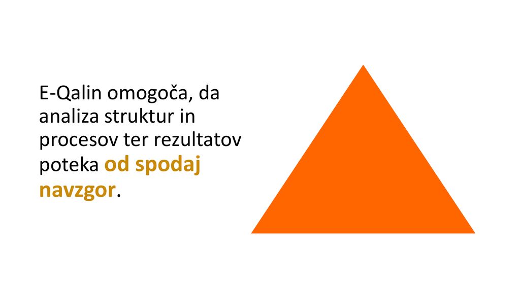 E-Qalin omogoča, da analiza struktur in procesov ter rezultatov poteka od spodaj navzgor.