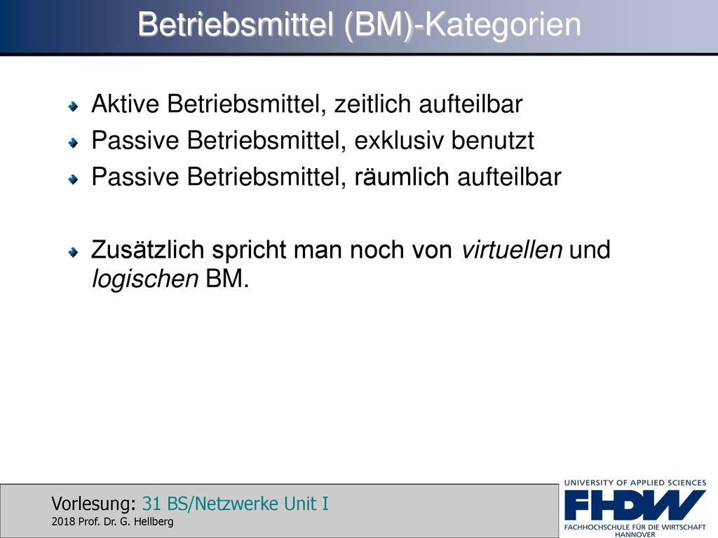 Betriebsmittel (BM)-Kategorien