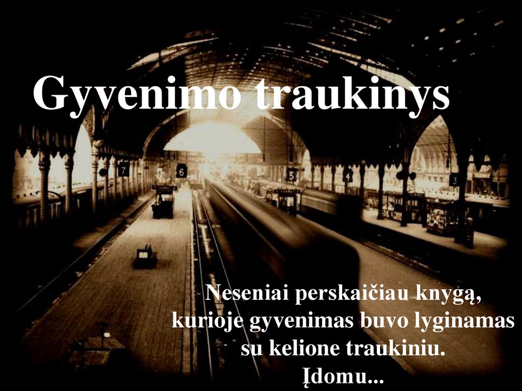 Gyvenimo traukinys Neseniai perskaičiau knygą, kurioje gyvenimas buvo lyginamas su kelione traukiniu.