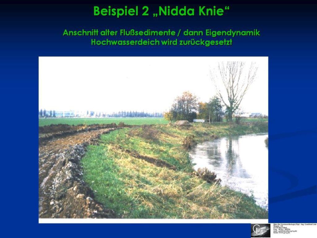 Beispiel 2 „Nidda Knie Anschnitt alter Flußsedimente / dann Eigendynamik Hochwasserdeich wird zurückgesetzt