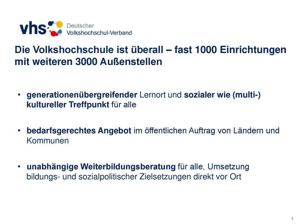 Die Volkshochschule ist überall – fast 1000 Einrichtungen mit weiteren 3000 Außenstellen
