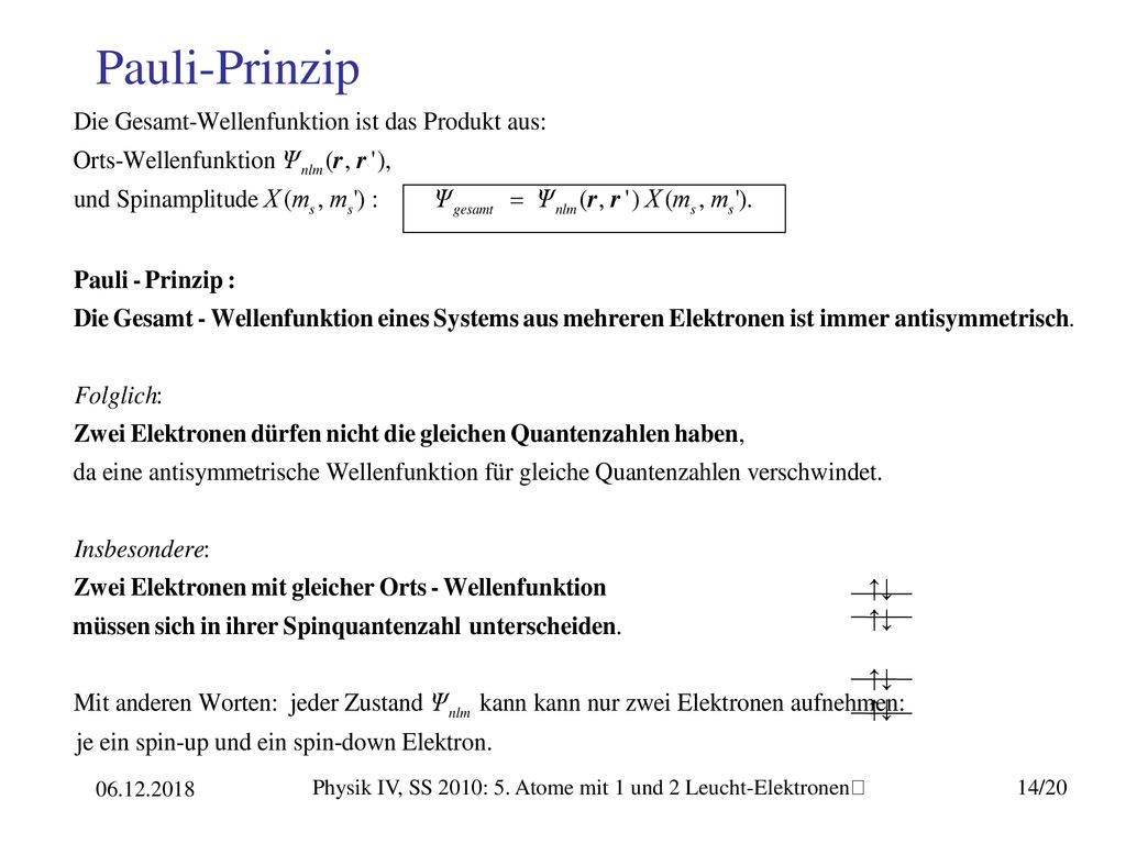 Physik IV, SS 2010: 5. Atome mit 1 und 2 Leucht-Elektronenﴀ