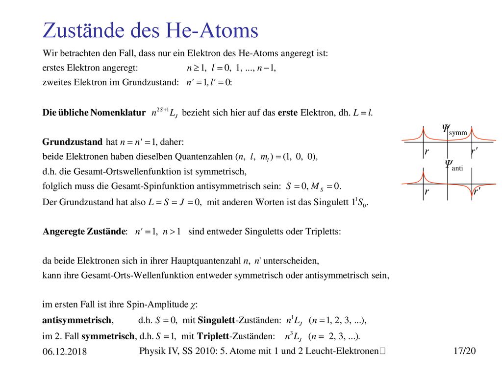 Physik IV, SS 2010: 5. Atome mit 1 und 2 Leucht-Elektronenﴀ