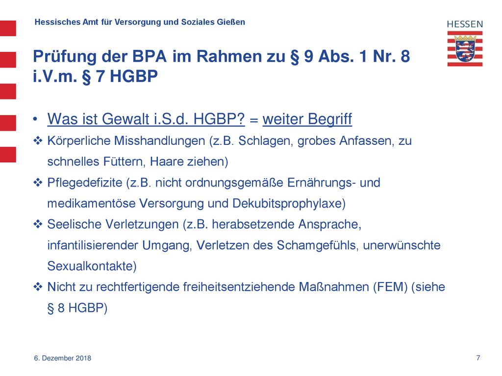 Prüfung der BPA im Rahmen zu § 9 Abs. 1 Nr. 8 i.V.m. § 7 HGBP