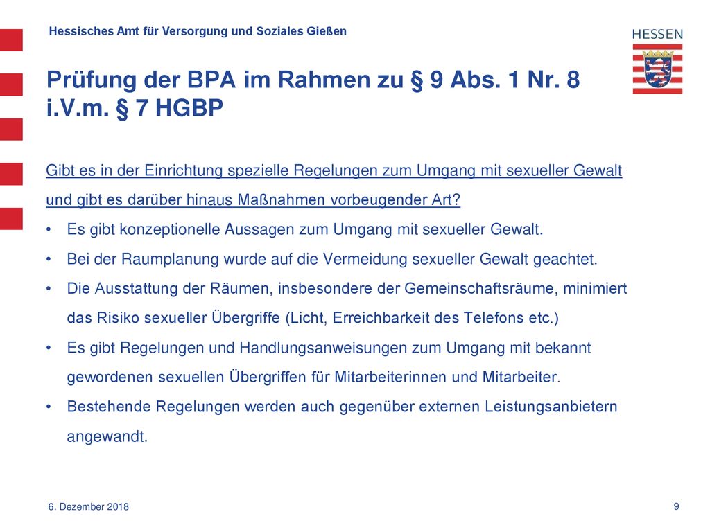 Prüfung der BPA im Rahmen zu § 9 Abs. 1 Nr. 8 i.V.m. § 7 HGBP