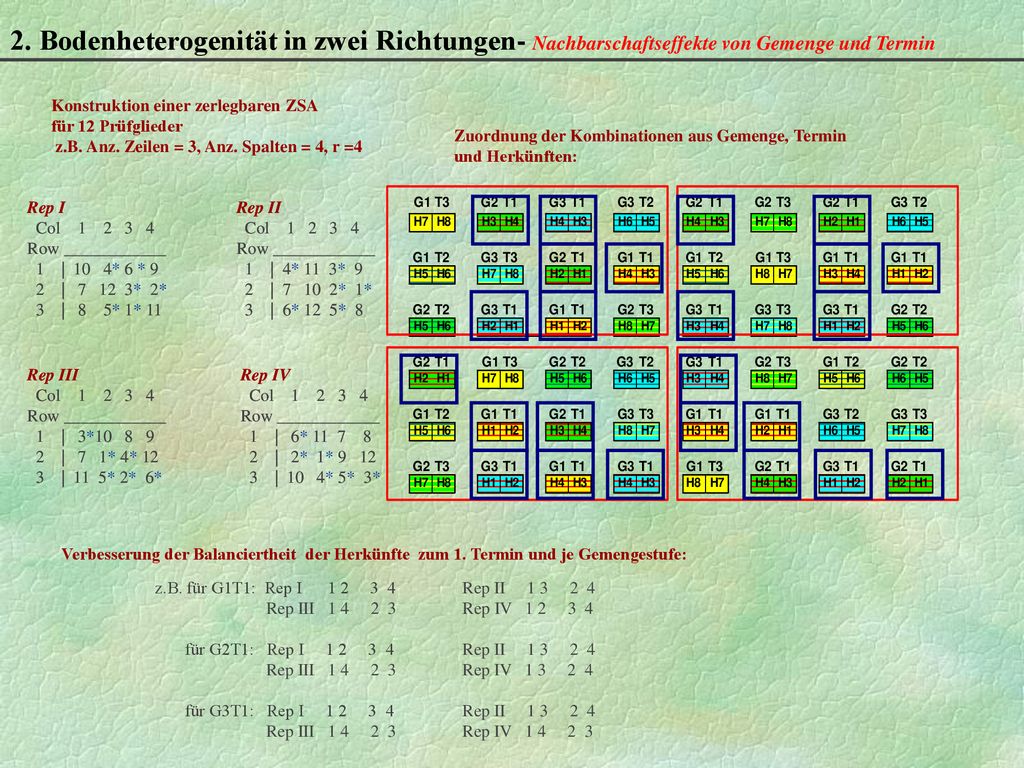 2. Bodenheterogenität in zwei Richtungen- Nachbarschaftseffekte von Gemenge und Termin