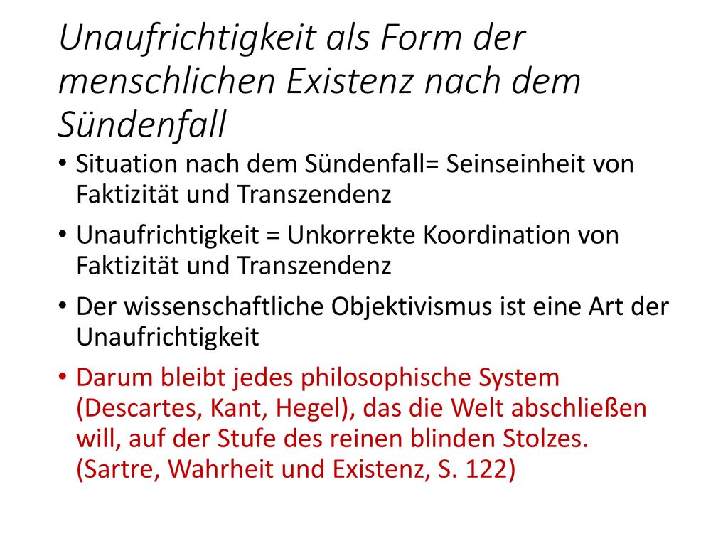 Unaufrichtigkeit als Form der menschlichen Existenz nach dem Sündenfall