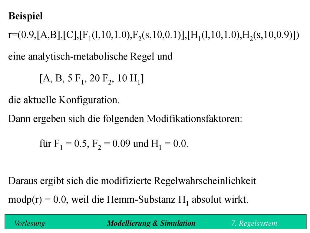eine analytisch-metabolische Regel und [A, B, 5 F1, 20 F2, 10 H1]