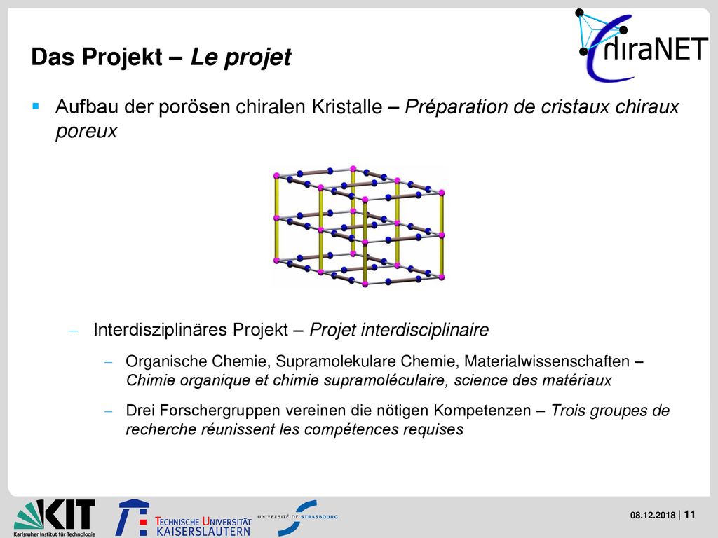Das Projekt – Le projet Aufbau der porösen chiralen Kristalle – Préparation de cristaux chiraux poreux.