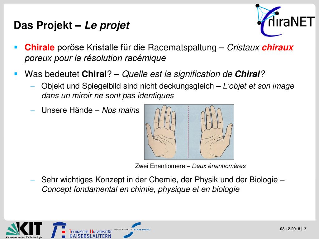 Das Projekt – Le projet Chirale poröse Kristalle für die Racematspaltung – Cristaux chiraux poreux pour la résolution racémique.