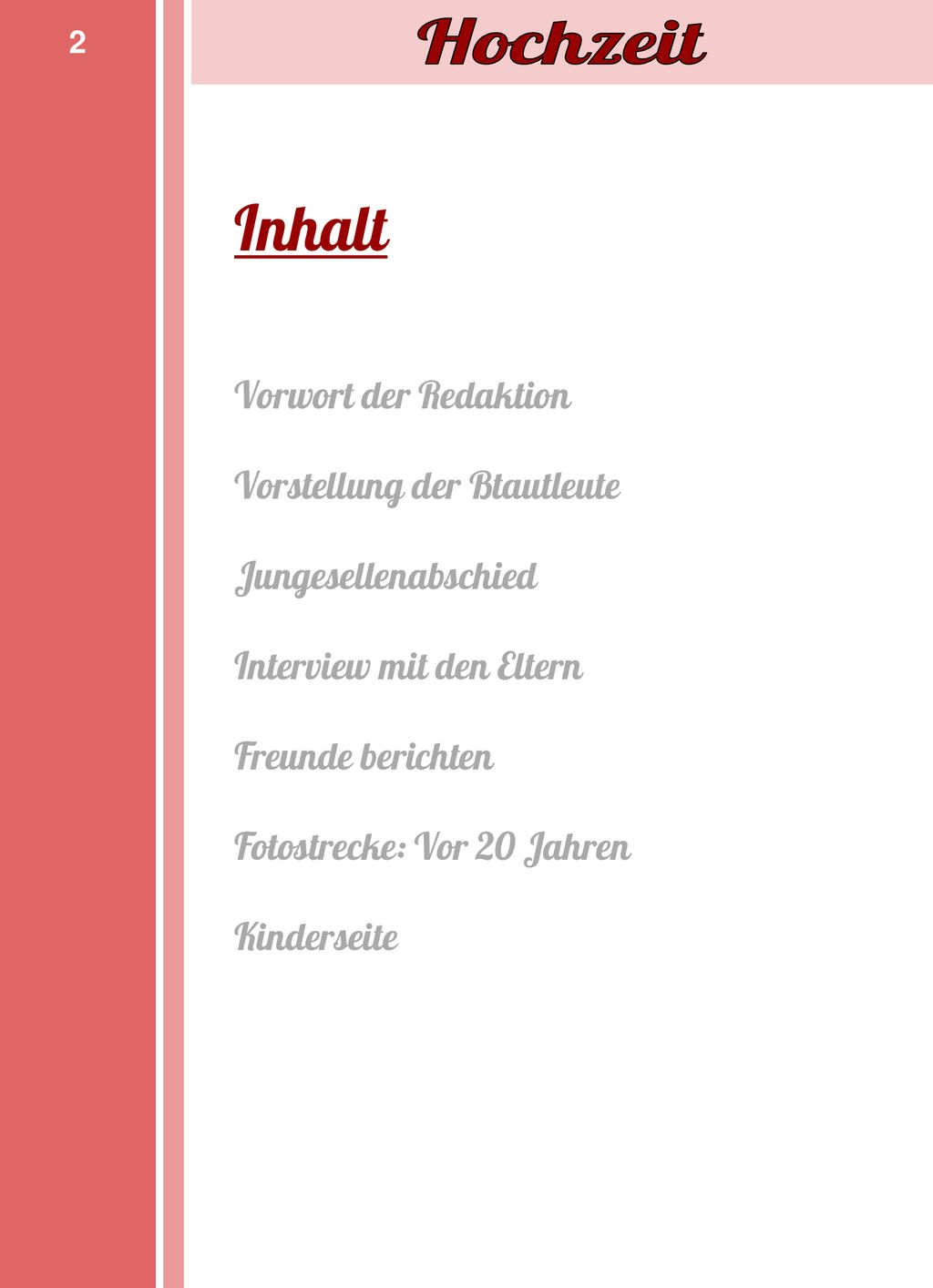 Inhalt Vorwort der Redaktion Vorstellung der Btautleute