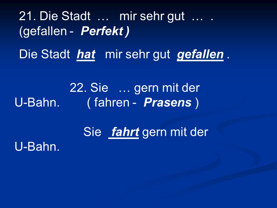 21. Die Stadt … mir sehr gut … . (gefallen - Perfekt )