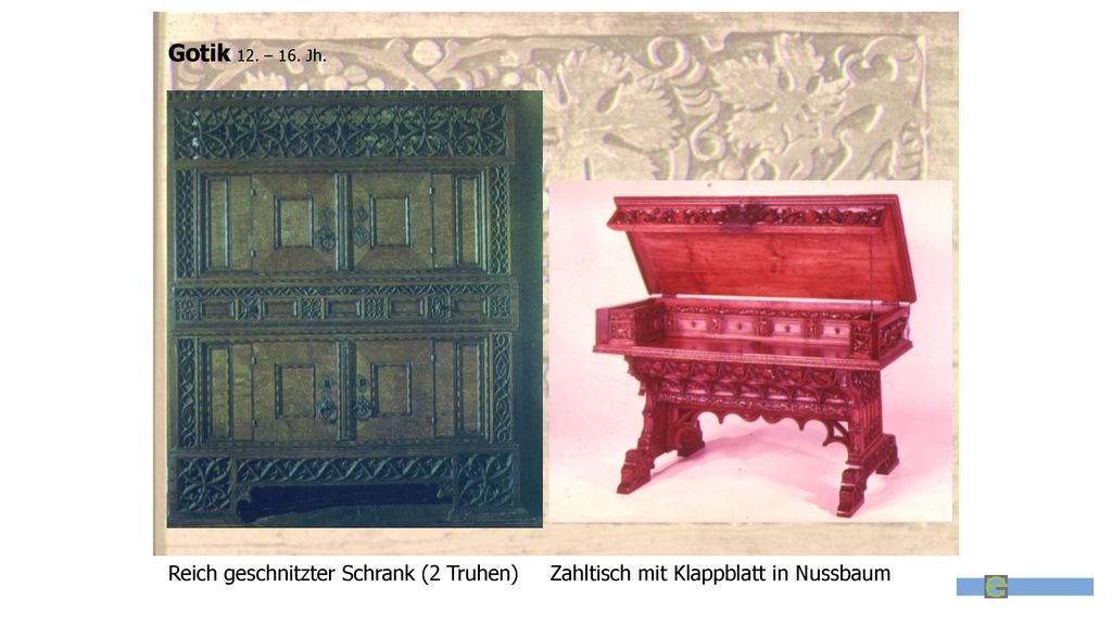 Gotik 12. – 16. Jh. Reich geschnitzter Schrank (2 Truhen)