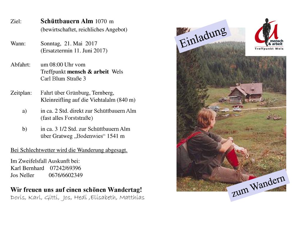 Einladung zum Wandern Wir freuen uns auf einen schönen Wandertag!