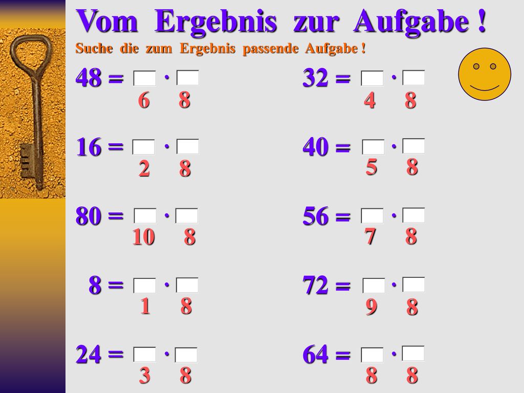 Vom Ergebnis zur Aufgabe ! Suche die zum Ergebnis passende Aufgabe !