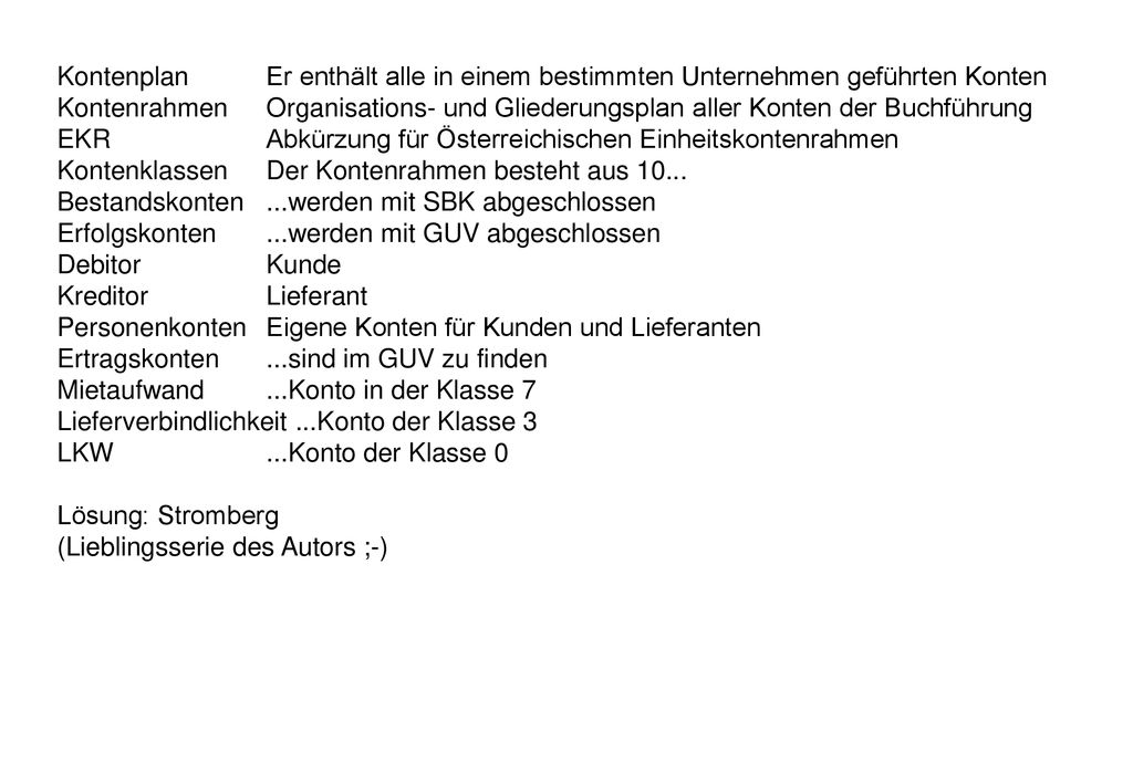 Kontenplan Er enthält alle in einem bestimmten Unternehmen geführten Konten