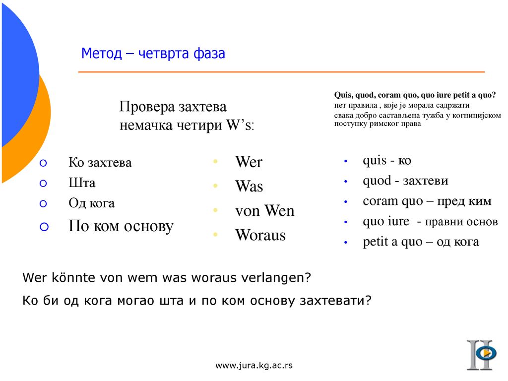 Wer Was von Wen По ком основу Woraus Провера захтева