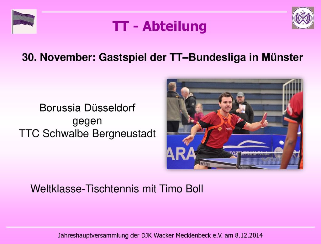 TT - Abteilung 30. November: Gastspiel der TT–Bundesliga in Münster