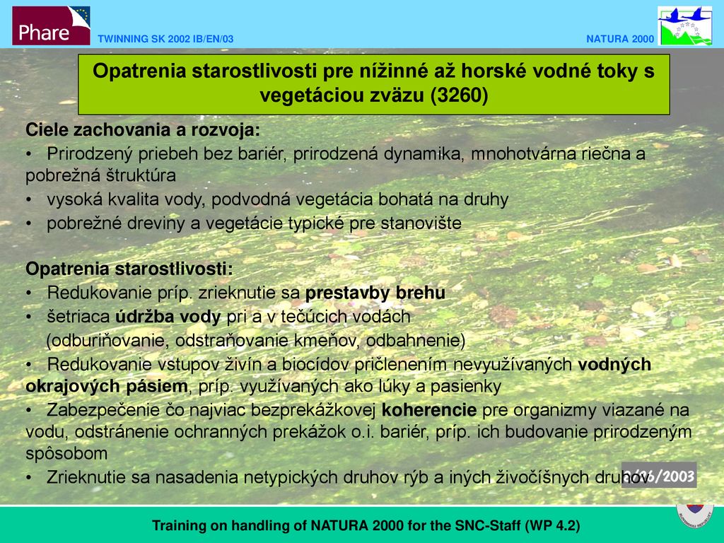 Opatrenia starostlivosti pre nížinné až horské vodné toky s vegetáciou zväzu (3260)