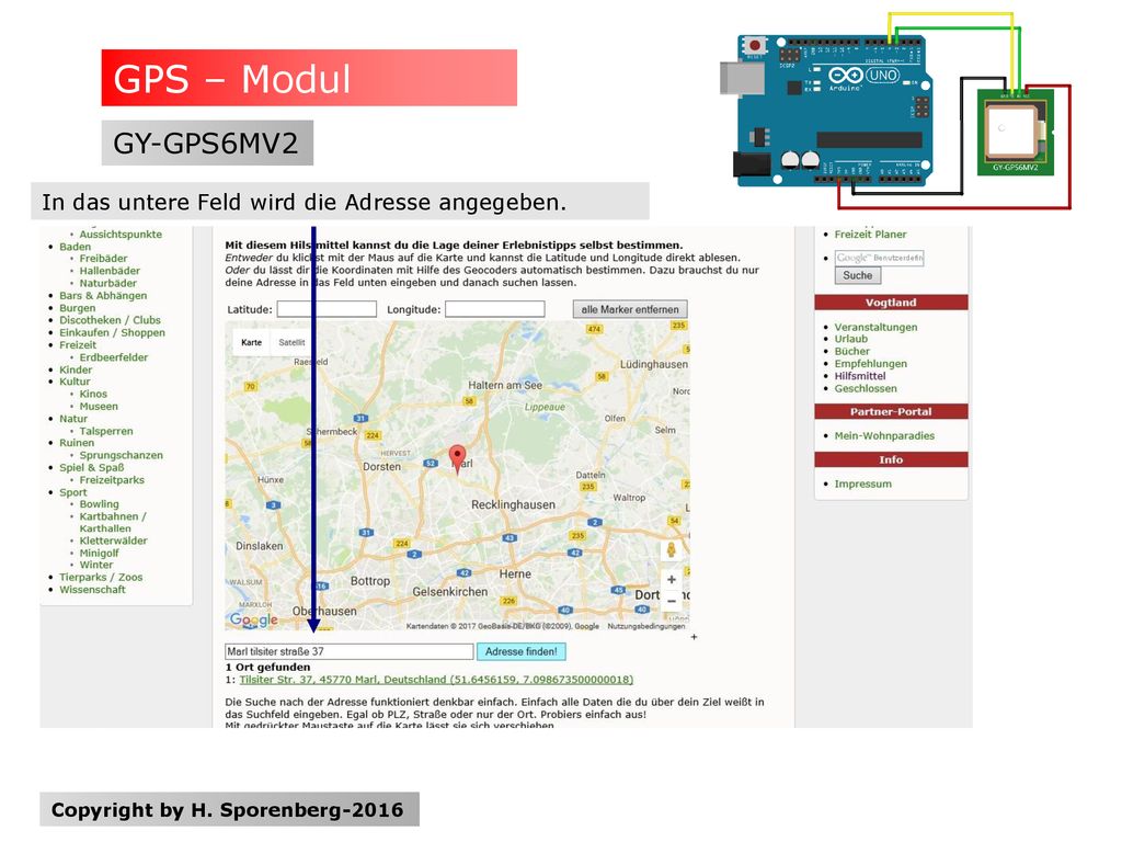 GPS – Modul GY-GPS6MV2 In das untere Feld wird die Adresse angegeben.