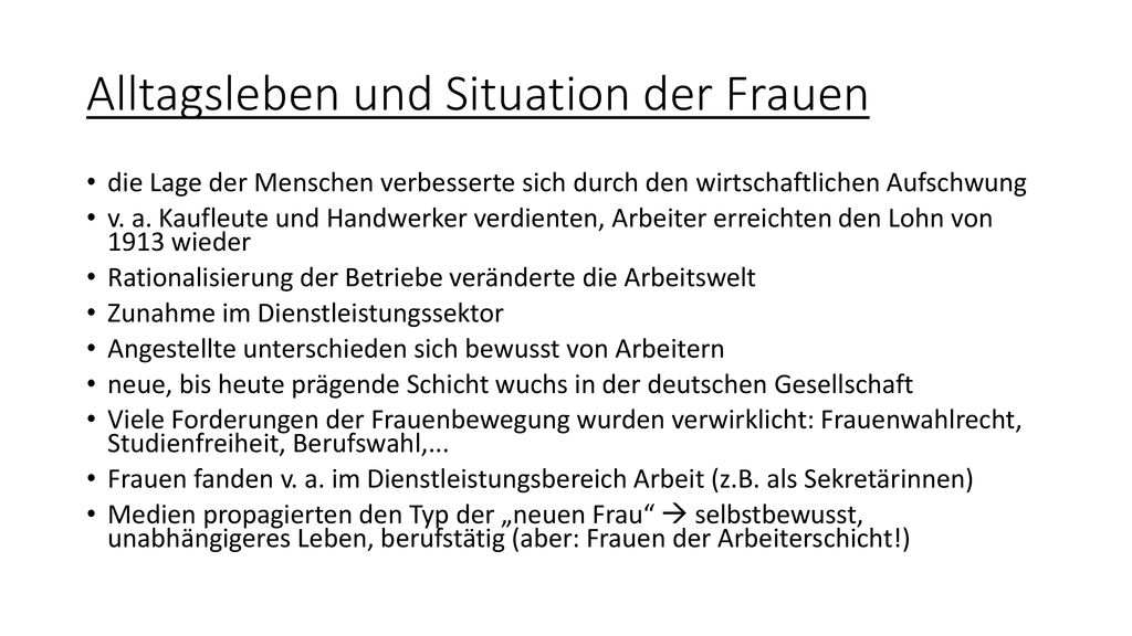 Alltagsleben und Situation der Frauen