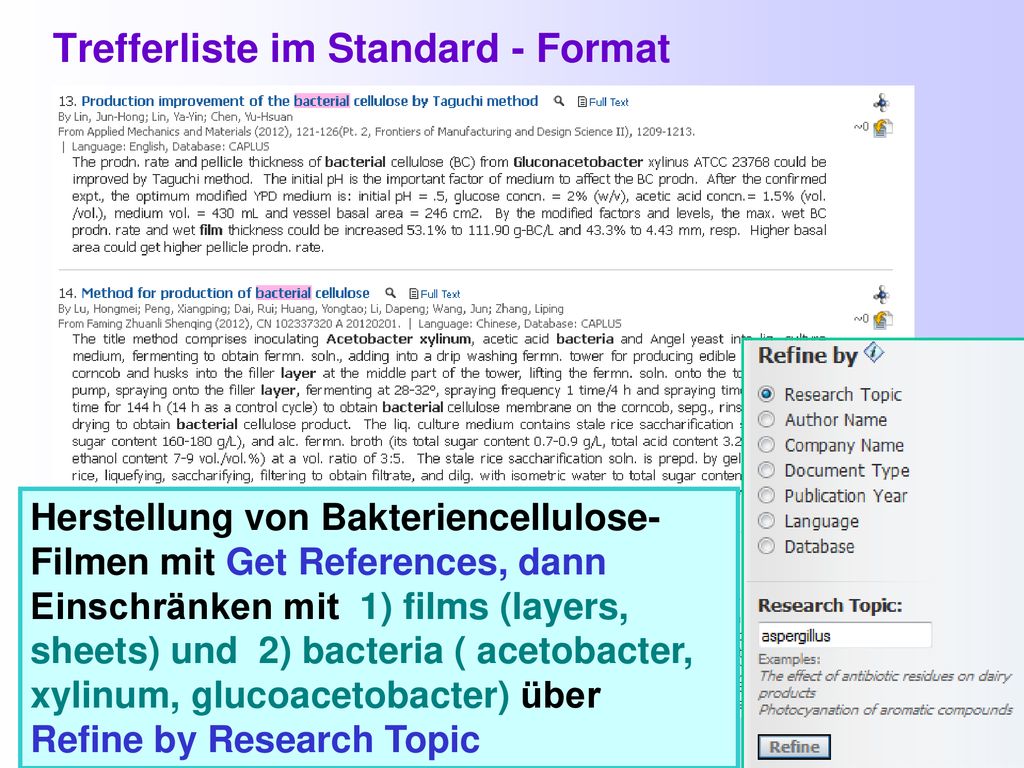 Trefferliste im Standard - Format