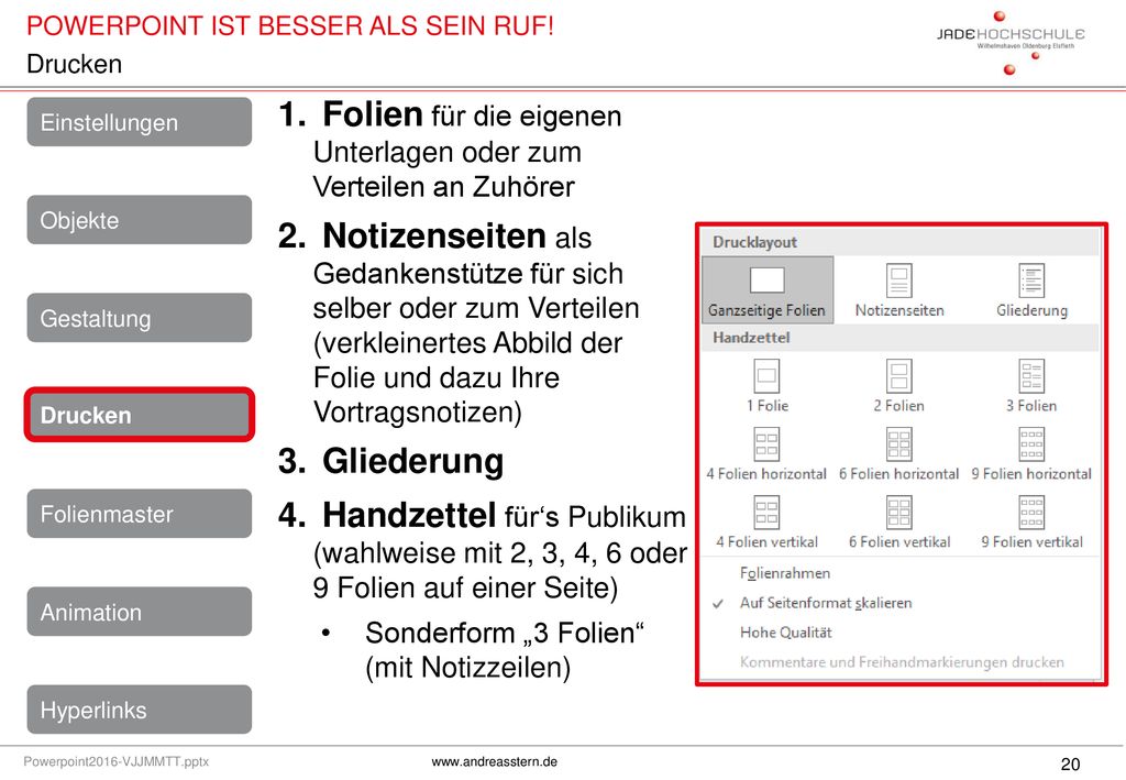 Folien für die eigenen Unterlagen oder zum Verteilen an Zuhörer