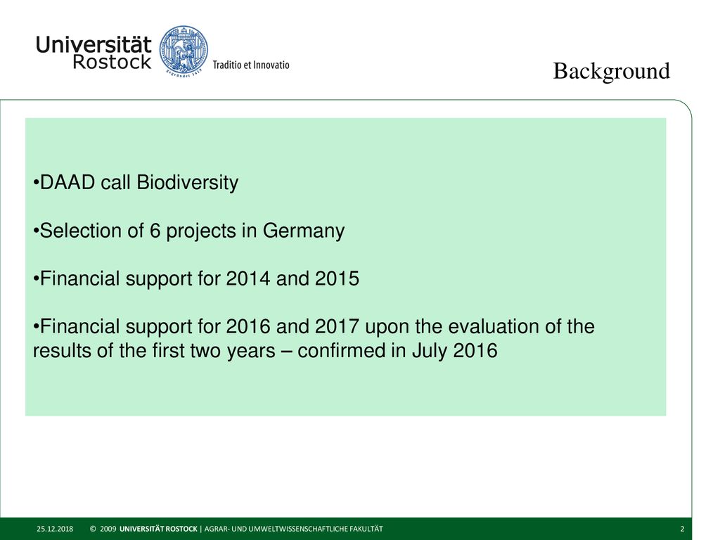 Background DAAD call Biodiversity Selection of 6 projects in Germany
