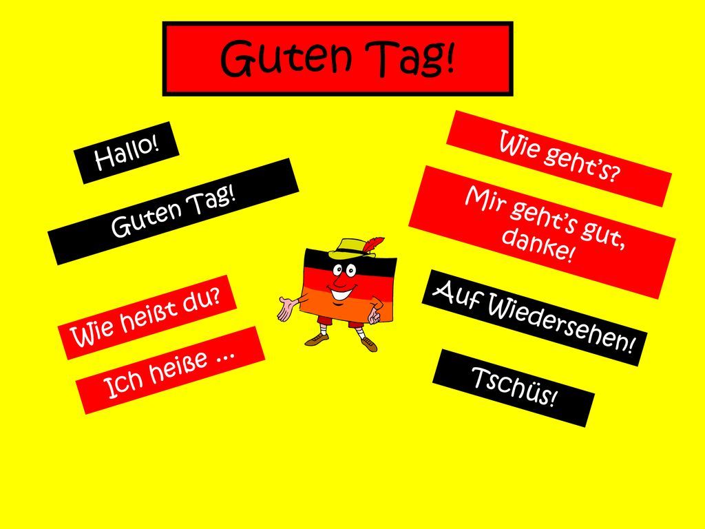 Guten Tag! Hallo! Wie geht’s Guten Tag! Mir geht’s gut, danke!