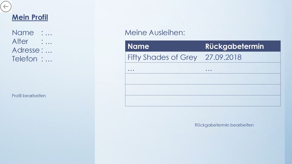 Mein Profil Name : … Alter : … Adresse : … Telefon : …