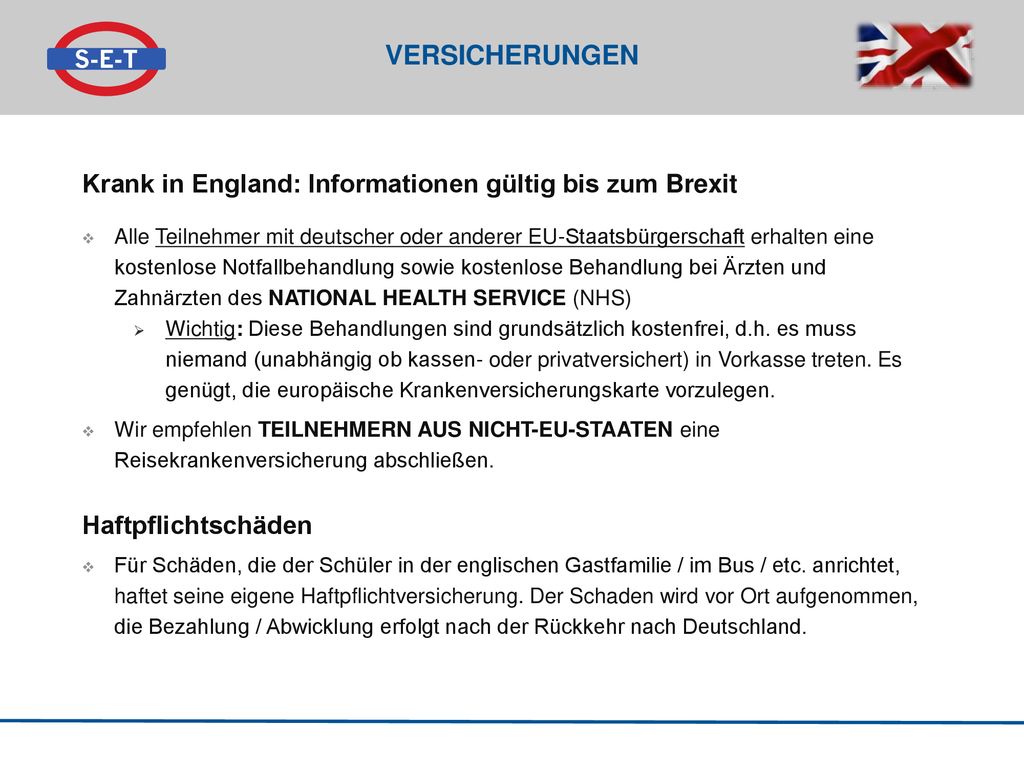 Versicherungen Krank in England: Informationen gültig bis zum Brexit