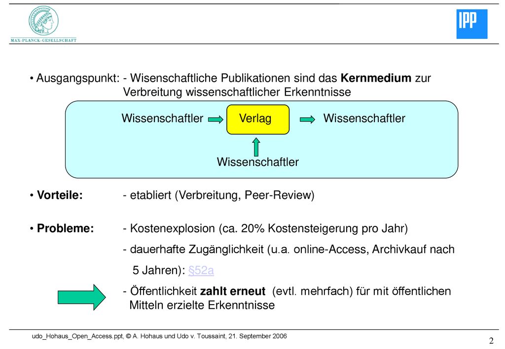Ausgangspunkt: - Wisenschaftliche Publikationen sind das Kernmedium zur Verbreitung wissenschaftlicher Erkenntnisse