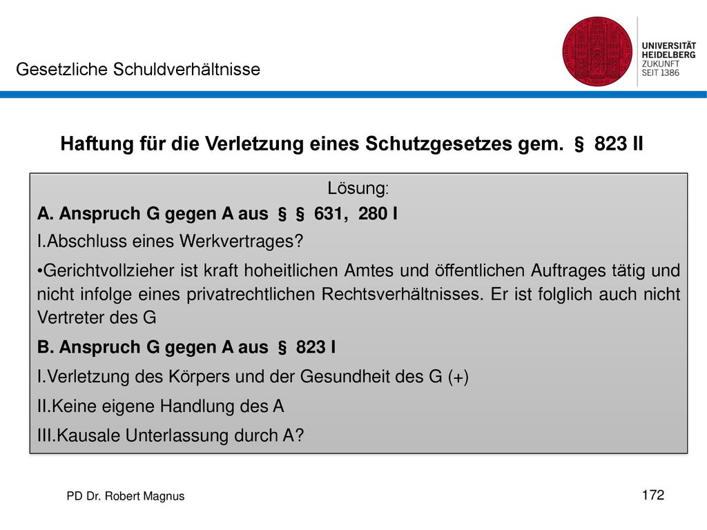 Haftung für die Verletzung eines Schutzgesetzes gem. § 823 II