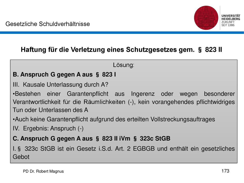 Haftung für die Verletzung eines Schutzgesetzes gem. § 823 II